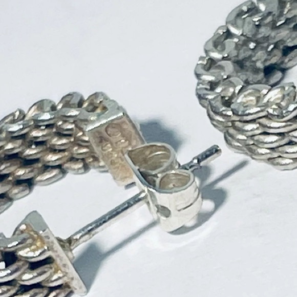 Authentic Tiffany & Co. Somerset Mesh Hoop Earrings 925 Sterling Silver - Picture 9 of 11